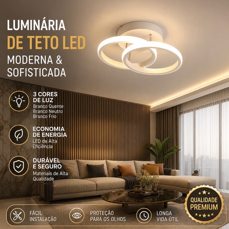 Lustre LED , Design Minimalista Moderno , Luz De Teto Para Salas De Estar E Quartos , Três Cores , 110-220V