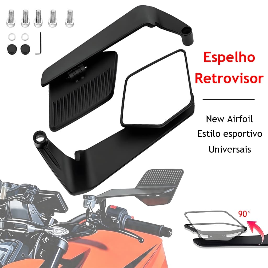 Espelho Retrovisor New Airfoil Asa Vento Universal Alumínio Ajustável Giratório HONDA/YAMAHA TODAS
