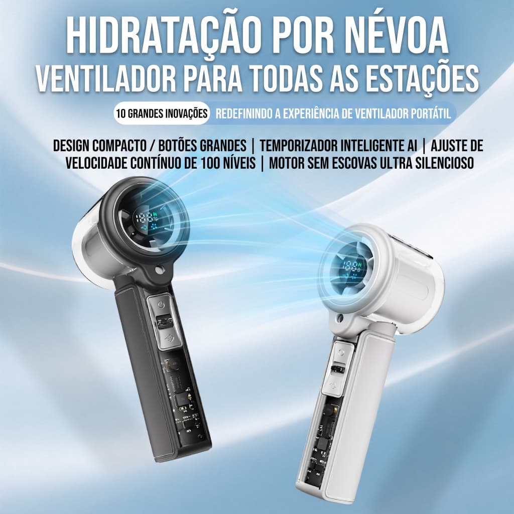 Ventilador De Resfriamento De Névoa Portátil , Mini Ajustável De 100 Velocidades , Design Gelo Com Função De Luz Noturna