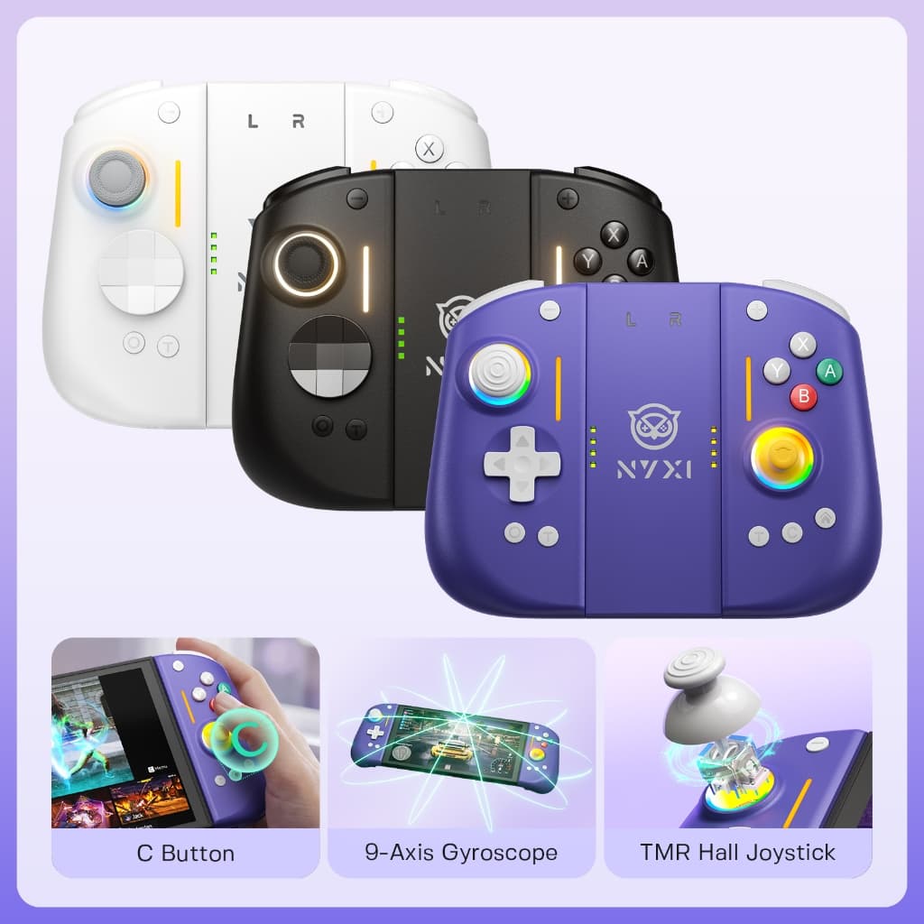 Controlador De Jogo NYXI Hyperion 3 Switch 2 Joycon Preto Branco Roxo