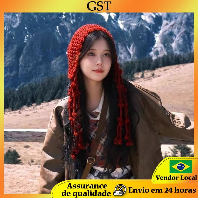 Usar chapéu de viagem High-End sentimento peça chapéu de lã feminino vermelho Xinjiang pradaria malha chapéu frio