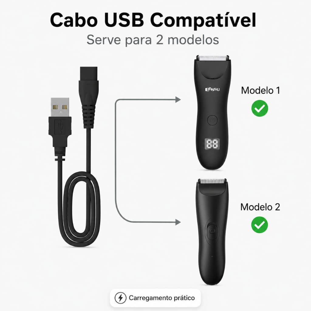 Acessórios ENSSU para Aparador de Pelos – Cabo USB e Cabeça de Corte