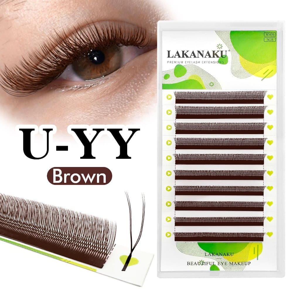 Lakanku Marrom U Forma YY Lash Extension Volume Brasileiro 2D UU Cílios