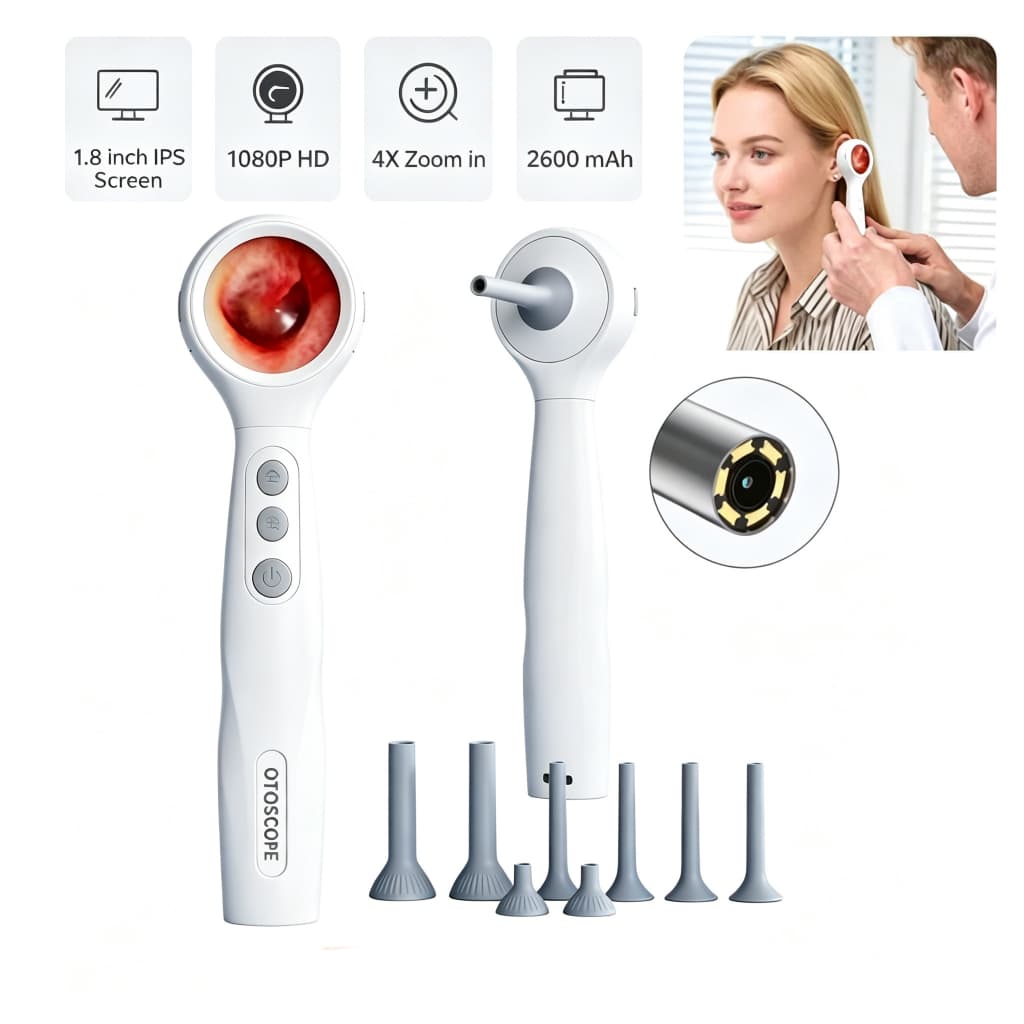 Otoscópio Digital Endoscópio 1.38’’ IPS 1080P Câmera LED 4X Zoom Para Ouvido Nariz Orelha