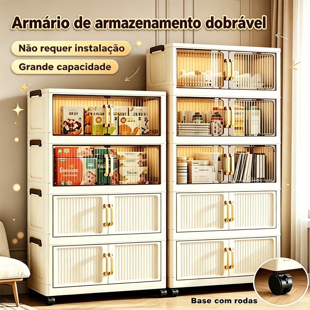 Armário Dobrável Empilhável 3/5 Andares Com Rodas E Portas Magnéticas Para Sala De Estar,Quarto,Cozinha