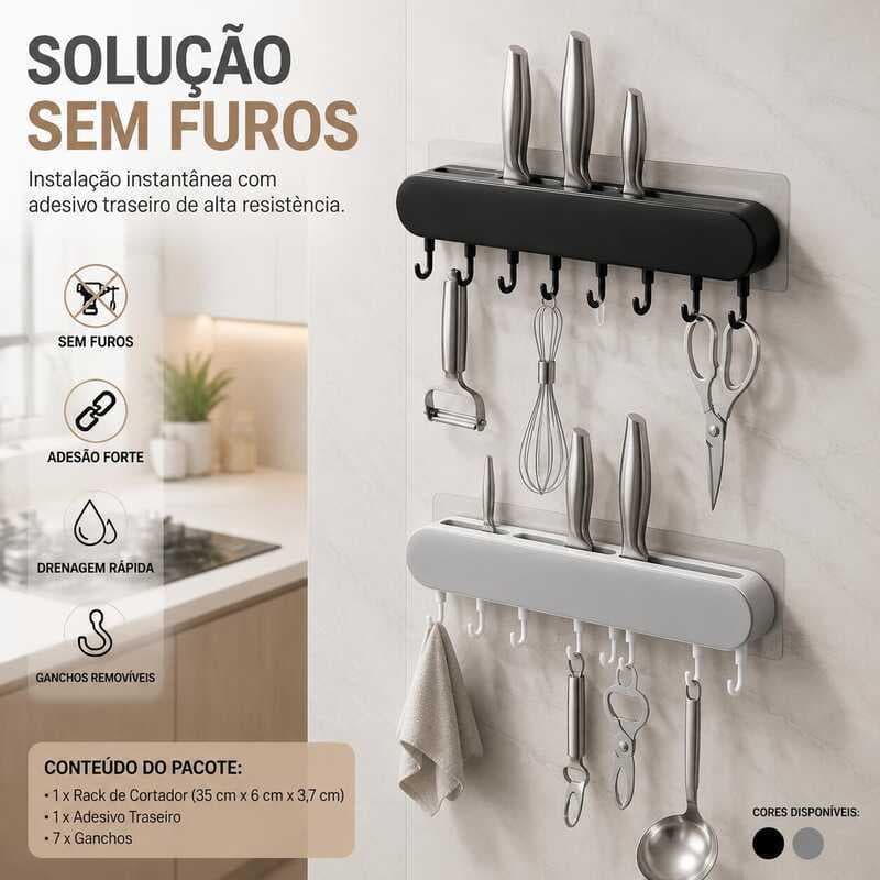 Porta-Faca E Utensílios De Cozinha Com Talheres , Organizador De Parede , 7 Ganchos