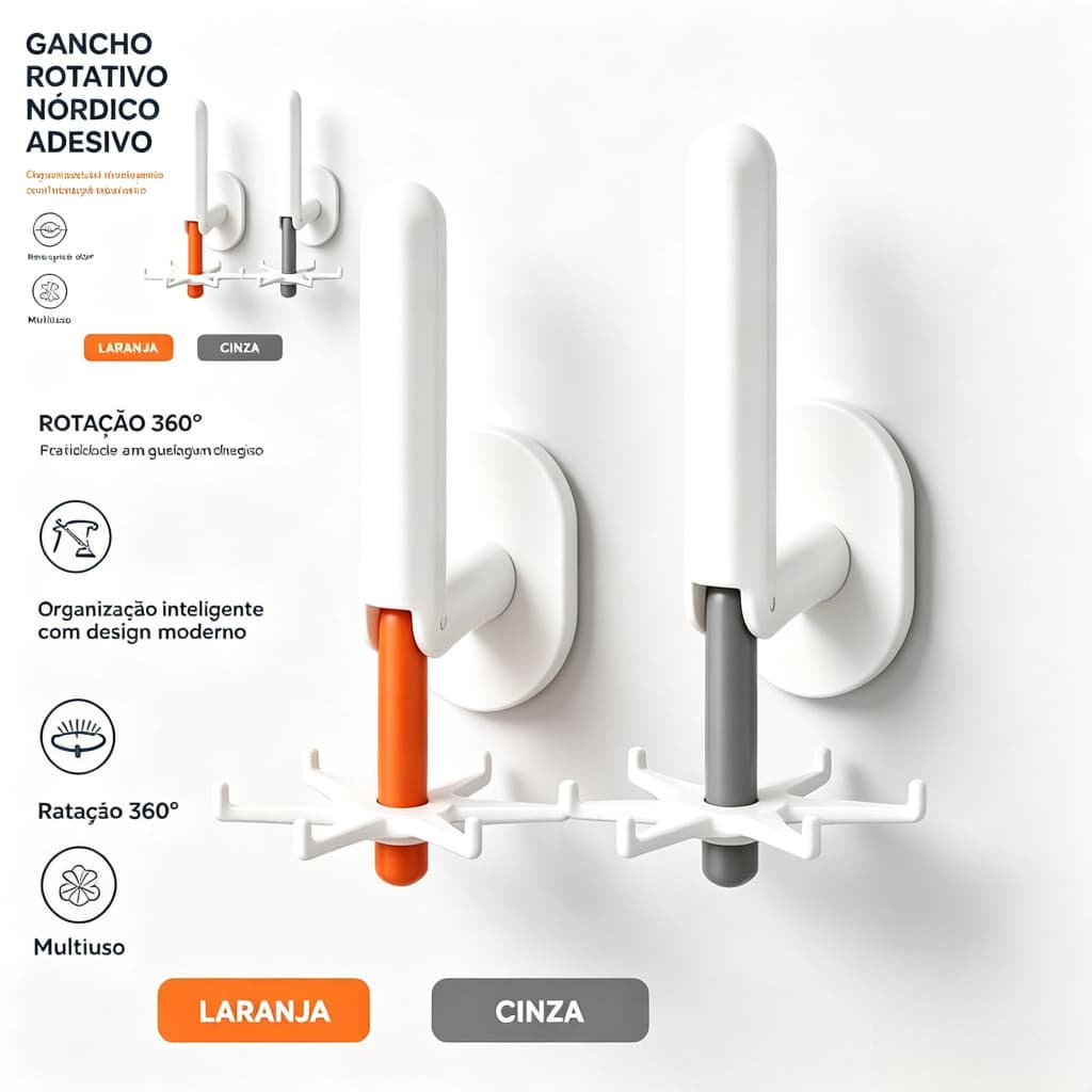 Conjunto De 2 Ganchos Giratórios Multifuncionais Para Utensílios De Cozinha Com Fixação Adesiva .