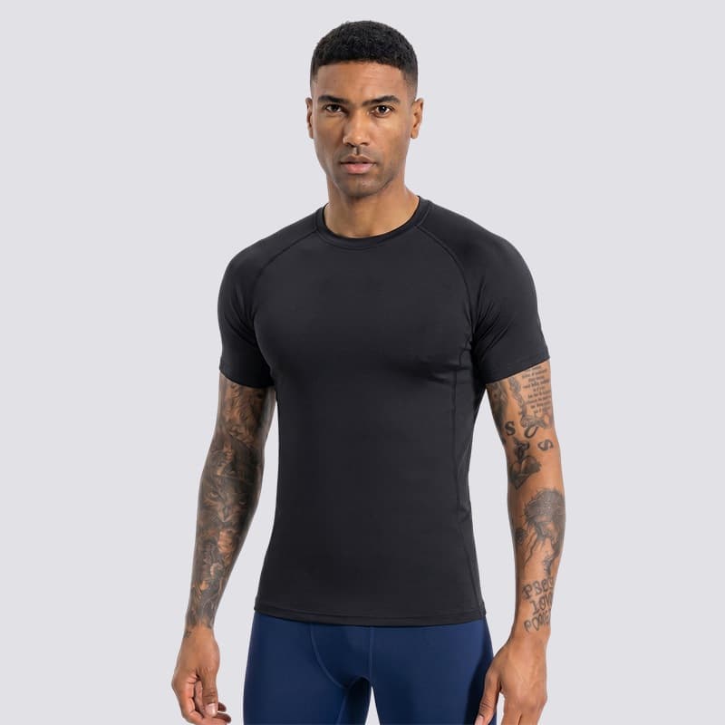 Masculino de manga curta absorvente de suor de secagem rápida topo masculino esportes ao ar livre collants elastano Stre