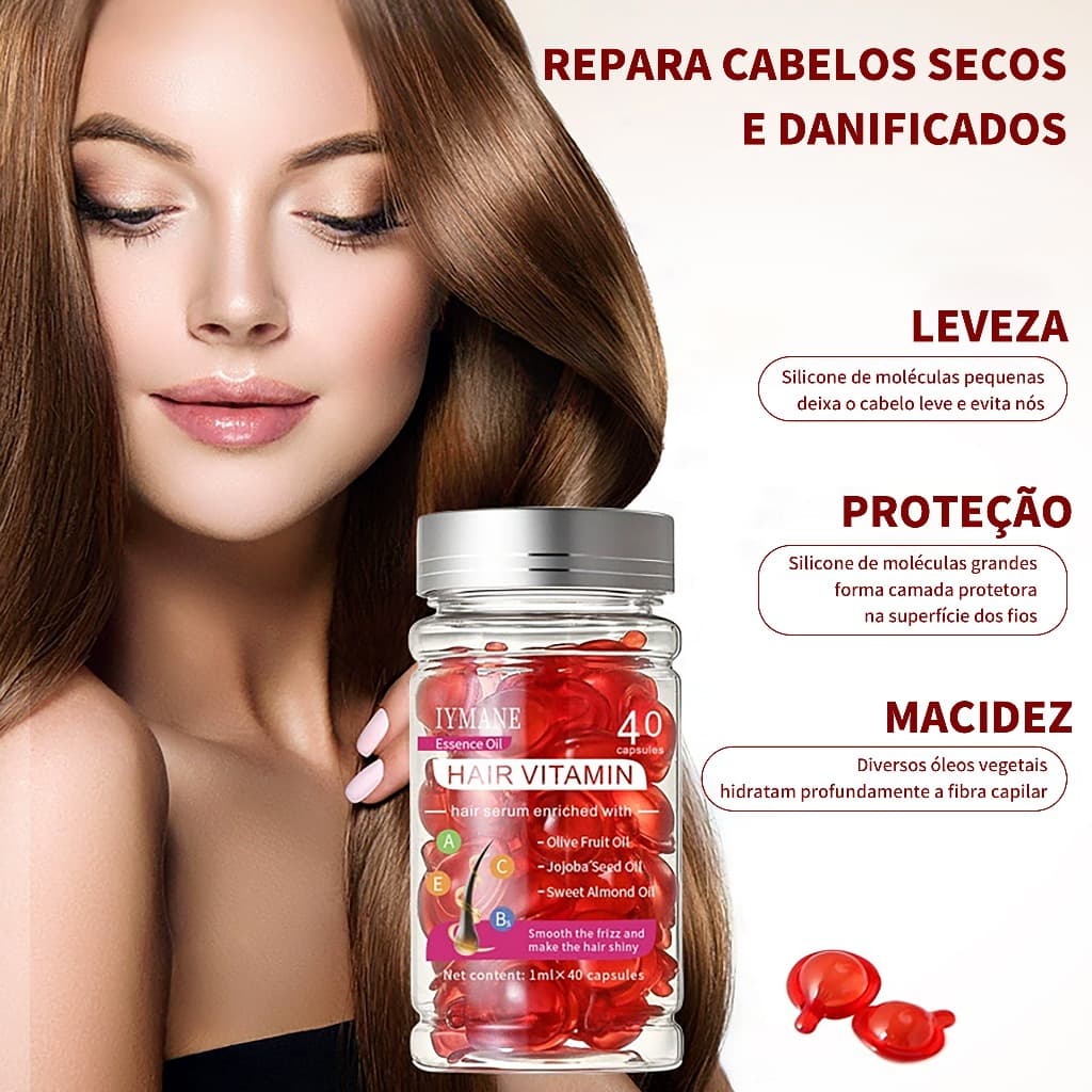Cápsulas Vitamina Capilar 40un Repara Danos Químicos Óleo Jojoba Brilho