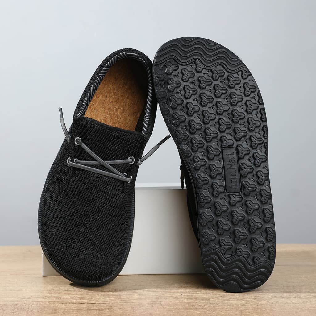 Verão Masculino Largo Minimalista Descalço Malha Respirável Sapatos De Dedos Largos Apartamentos Macio Zero Gota Sola Tê