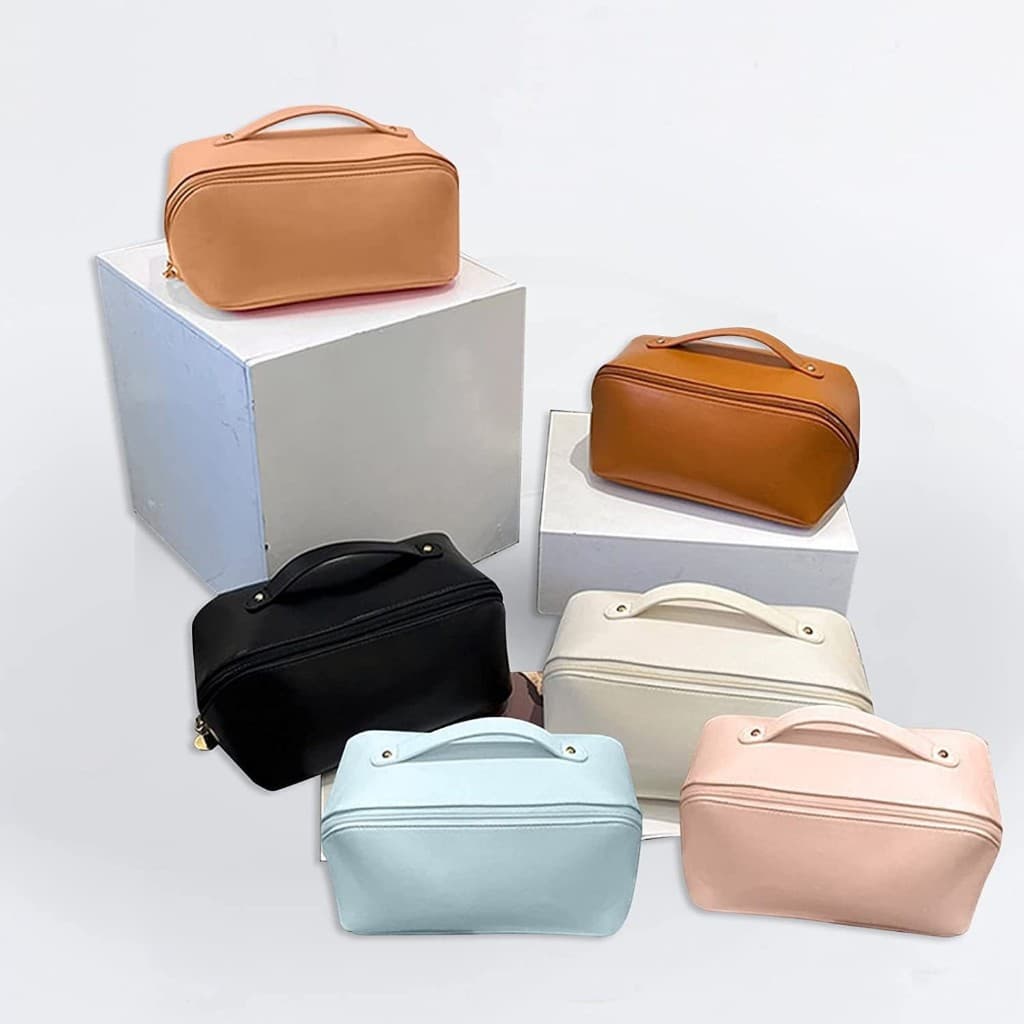 Bolsa Cosmética De Couro PU De Grande Capacidade , Portátil De Armazenamento De Maquiagem Para Viagem Viagens