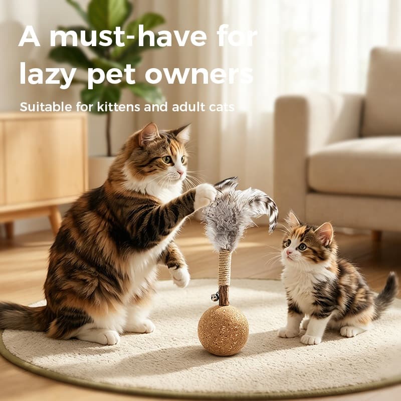 Cortiça Weeble Gato Tumbler Brinquedo Natural Macio Pena Sino Sisal Corda Vara De Madeira Auto Jogar Alívio Do Tédio Gat