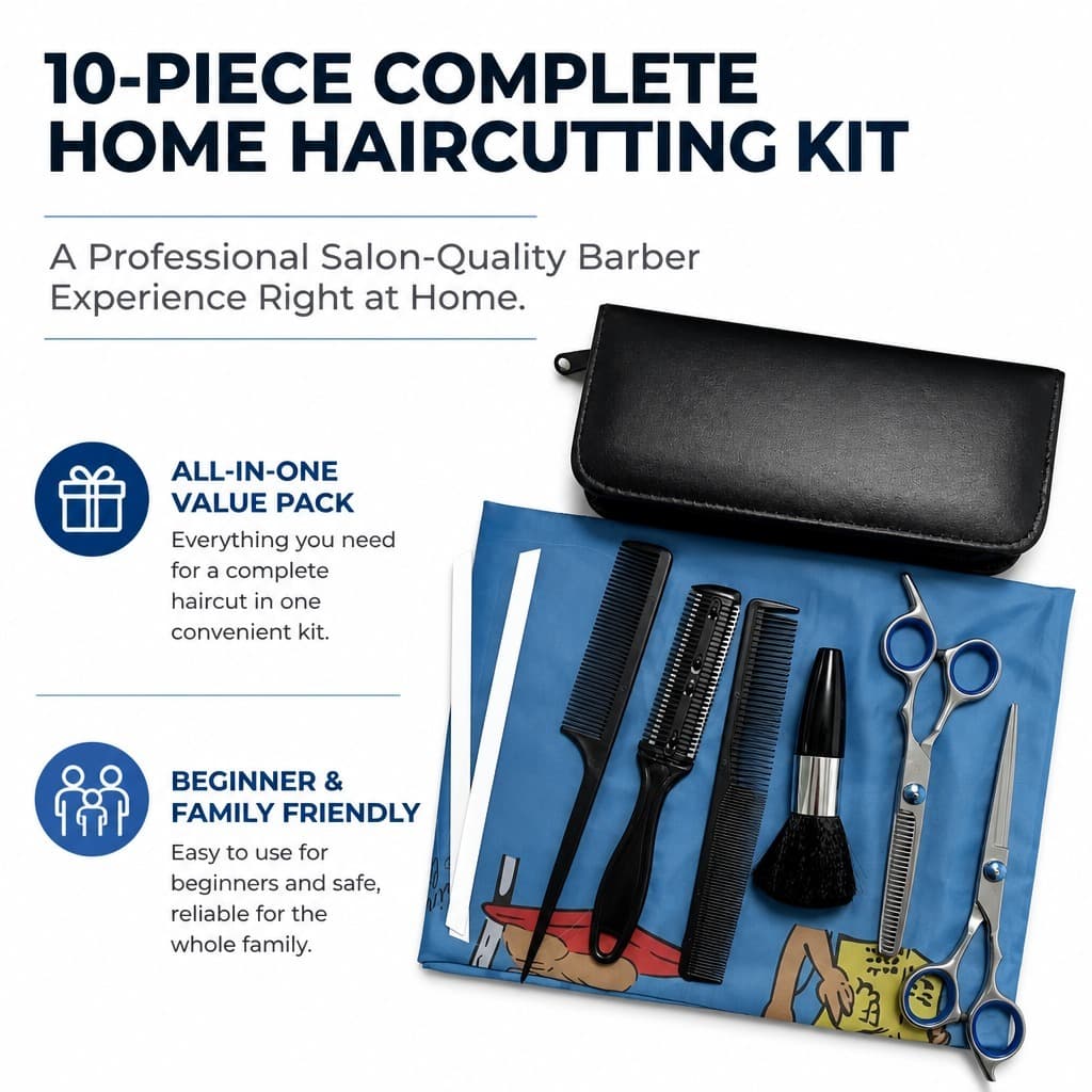 10 Pçs Kit De Tesoura De Corte De Cabelo Profissional Com Tesouras De Desbaste , Pentes De Barbeiro , Capa , Espanador D
