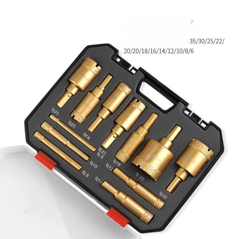 12 peças brocas de núcleo soldadas a vácuo com diamante 6-35 mm para perfuração a seco/úmido de azulejo, mármore
