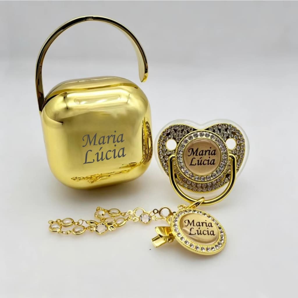 Conjunto De Chupeta Personalizável Premium Com Kit De Bebê De Silicone Macio Personalizado Qualquer Nome (Edição Brasile