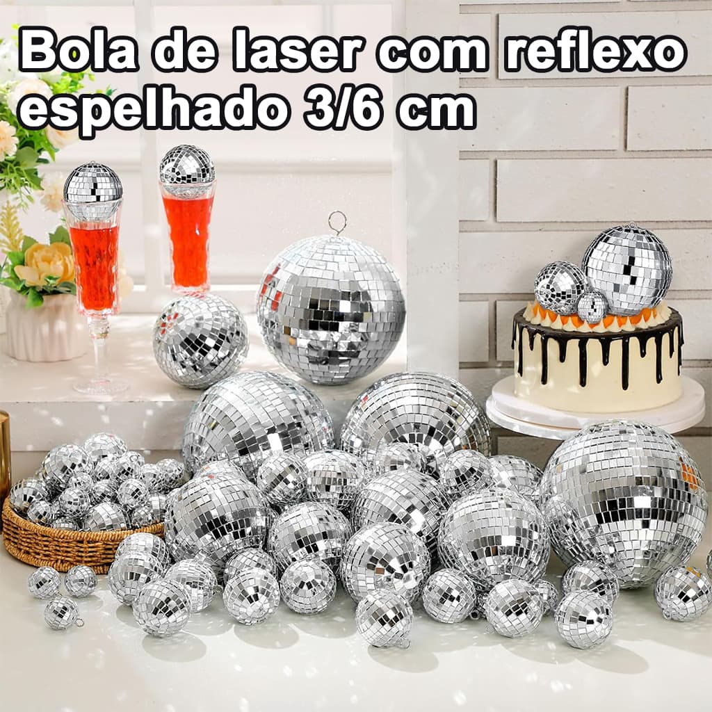 Bola de disco com reflexo espelhado de 3/6 cm, decoração colorida para palco de Natal, casamento e bar