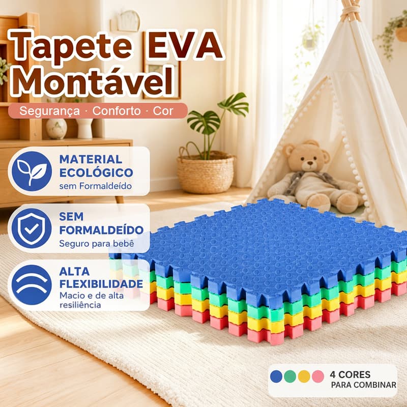 Tapete Eva Emborrachado Linha Premium Kit 4 Placas Tatame 60x60 10mm Escolha a Cor