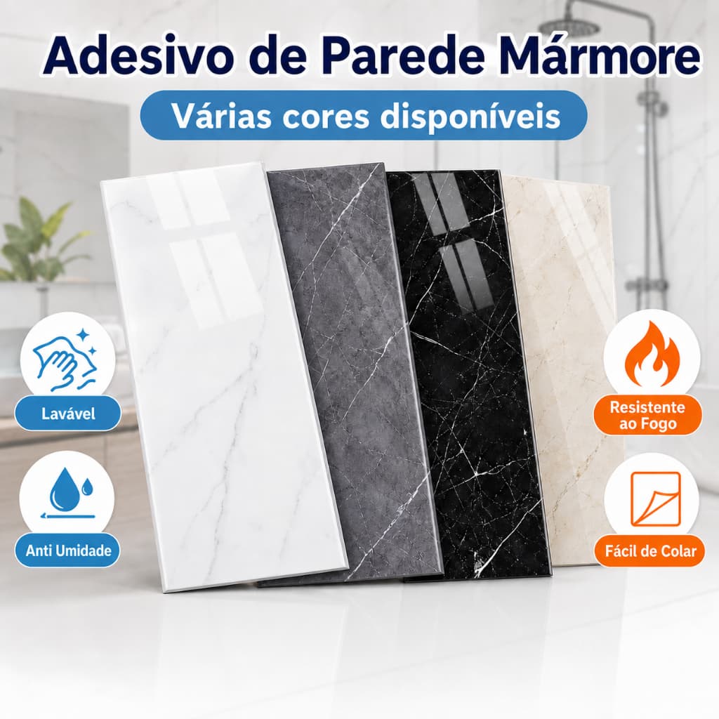 Papel de Parede Adesivo Mármore Lavável para Azulejo Banheiro Cozinha fácil aplicação