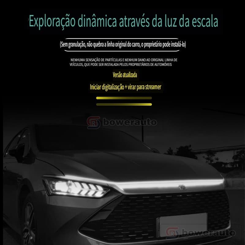 Faixa LED Capô Luz DRL Seta Dinâmica Fluxo Branco Amarelo Silicone Flexível Dual Color Hood Light