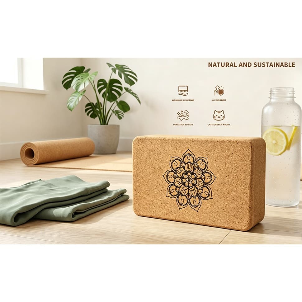 Bloco de Yoga em Cortiça Natural Par para Posturas Alongamento Material Sustentável Ecológico