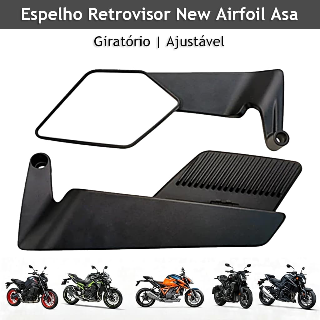 Espelho Retrovisor New Airfoil Asa De Vento Universal Alumínio Ajustável Giratório Para Maioria Moto