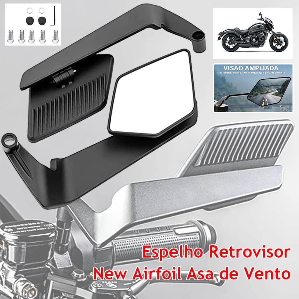 Espelho Retrovisor New Airfoil Asa De Vento Esportivo Universal Alumínio Ajustável HONDA/YAMAHA TODA