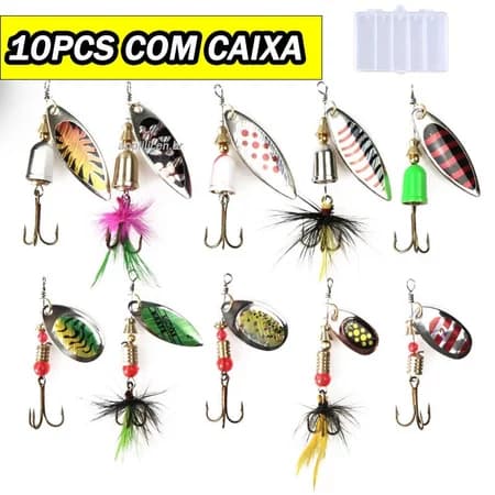 10pcs Crankbaits Pesca Spinner Lures Wobblers Truta Lantejoulas De Metal Colher De Com Anzóis
