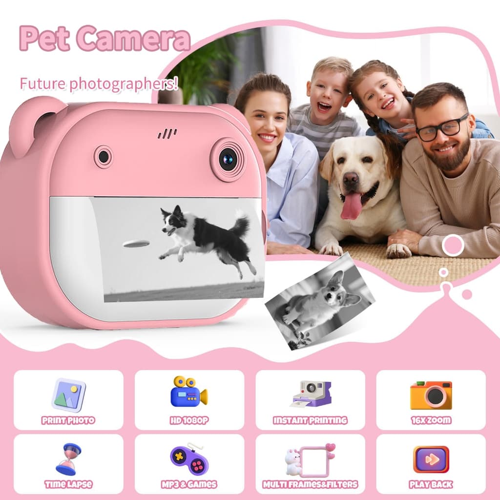 Câmera Digital De Impressão Instantânea Para Crianças , 1080P , Gravador De Vídeo Portátil , Com Brinquedos De Jogo + 32