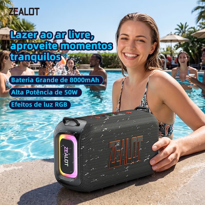 ZEALOT S85 Alto-Falante Estéreo Interno Externo Bluetooth 5.3 IPX6 Corpo À Prova D'água 8000mAh Bateria De Reprodução Du