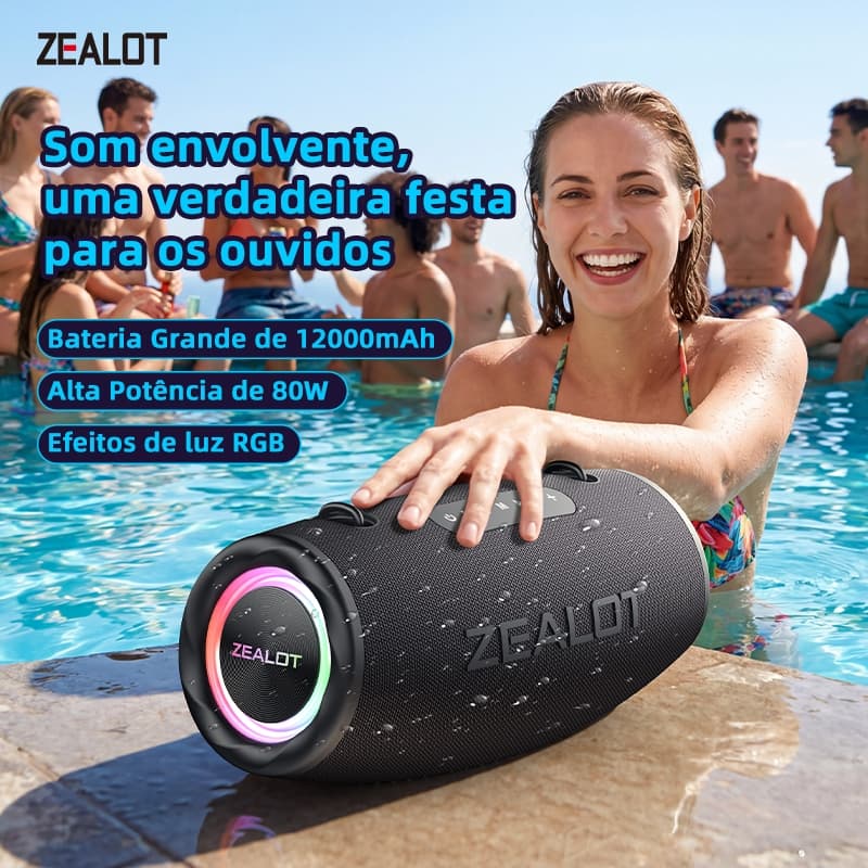 ZEALOT S87 Alto-Falante Compacto Para Karaokê Externo BT5.2 IPX6 À Prova D'água Quatro Drivers Áudio Claro Bateria De Lo