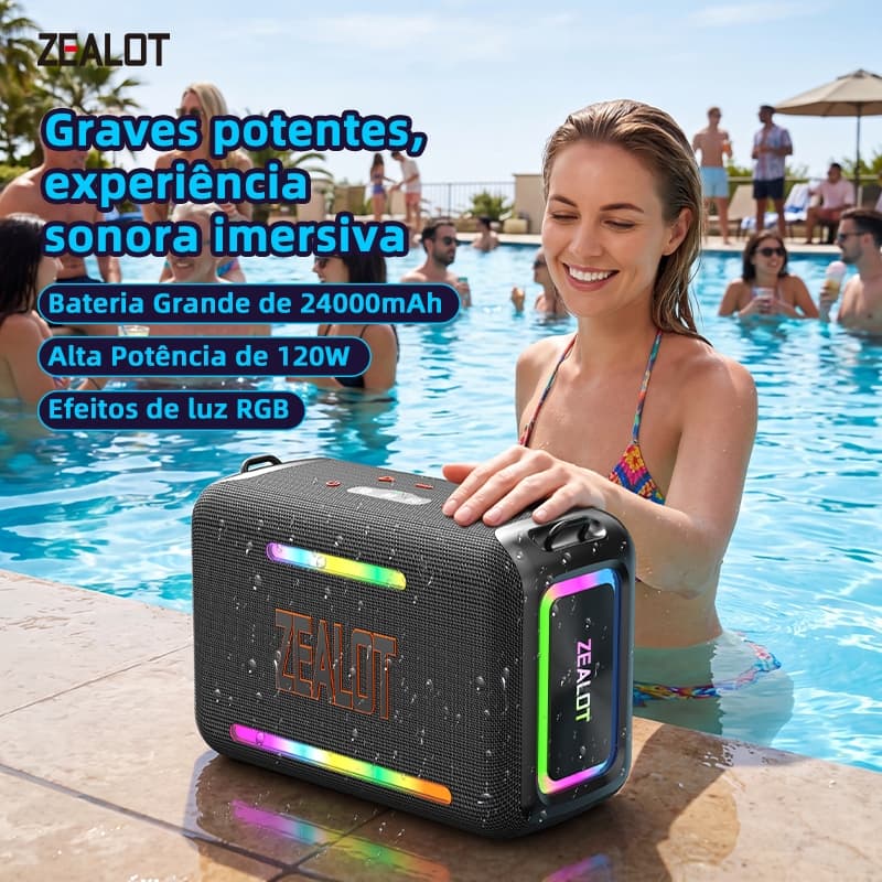 ZEALOT S95 Alto-Falante Bluetooth Para Karaokê Externo BT5.3 IPX6 Resistente À Água Daisy Chain Emparelhamento Estéreo B