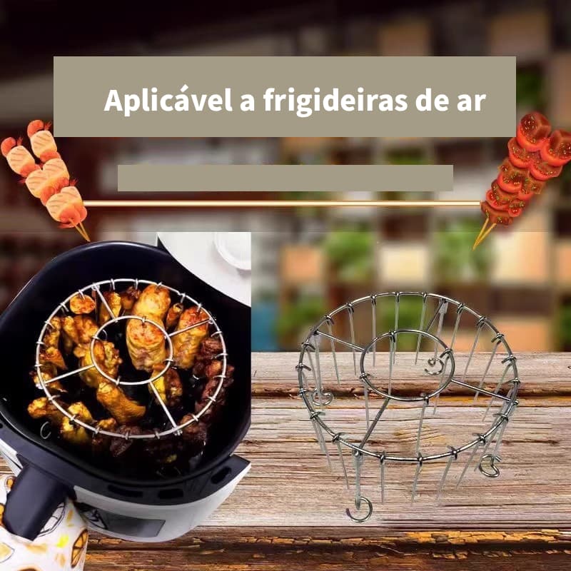Acessórios Para Fritadeira De Ar-Rack De Espeto De Grelha Em Aço Inoxidável , Conjunto De Kabob Churrasco Com 24 Espetos