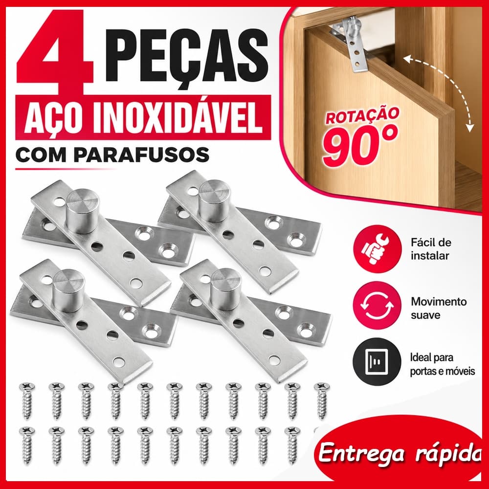 4PCS dobradiças giratórias de 90 graus aço inoxidável dobradiça oculta porta de madeira para armários de parede de porta