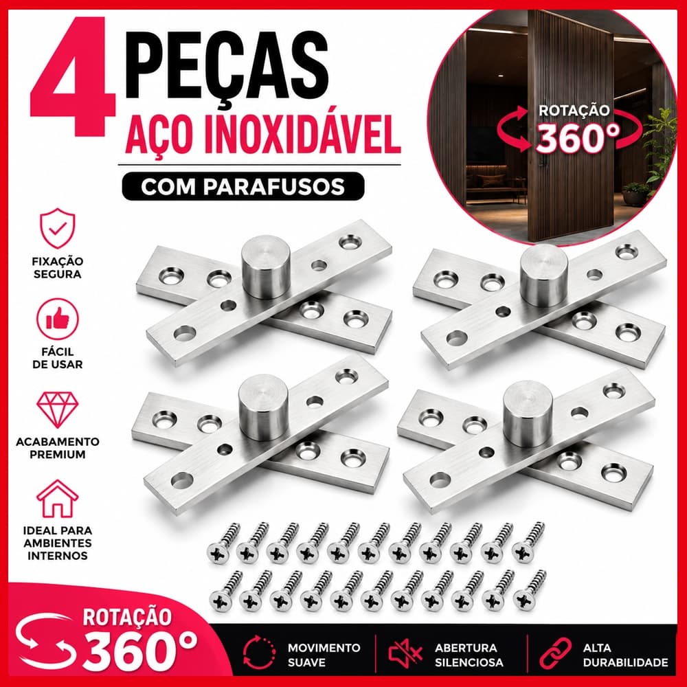 4 Peças Dobradiça de Porta Escondida de Escondida para Várias Portas Dobradiça de Rotação de 360 °