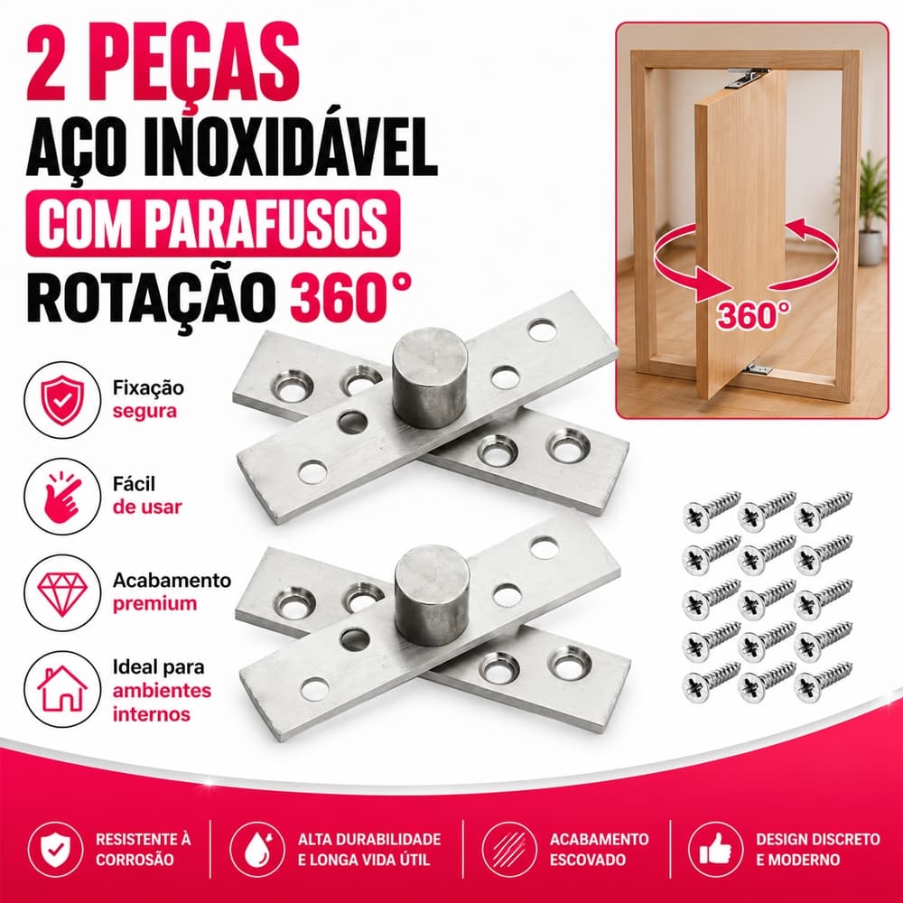 2 Peças Dobradiça de Porta Escondida de Escondida para Várias Portas Dobradiça de Rotação de 360 °