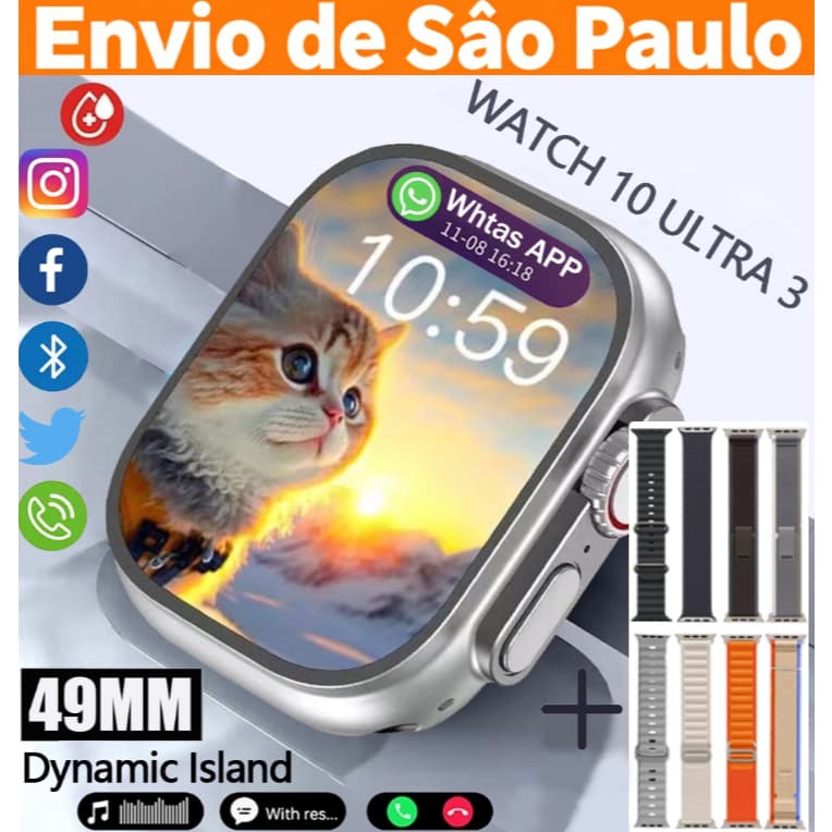 [Oferta especial de smartwatch de 49mm] S10 Ultra 3 Original com monitoramento cardíaco, chamadas Bluetooth iOS&Android