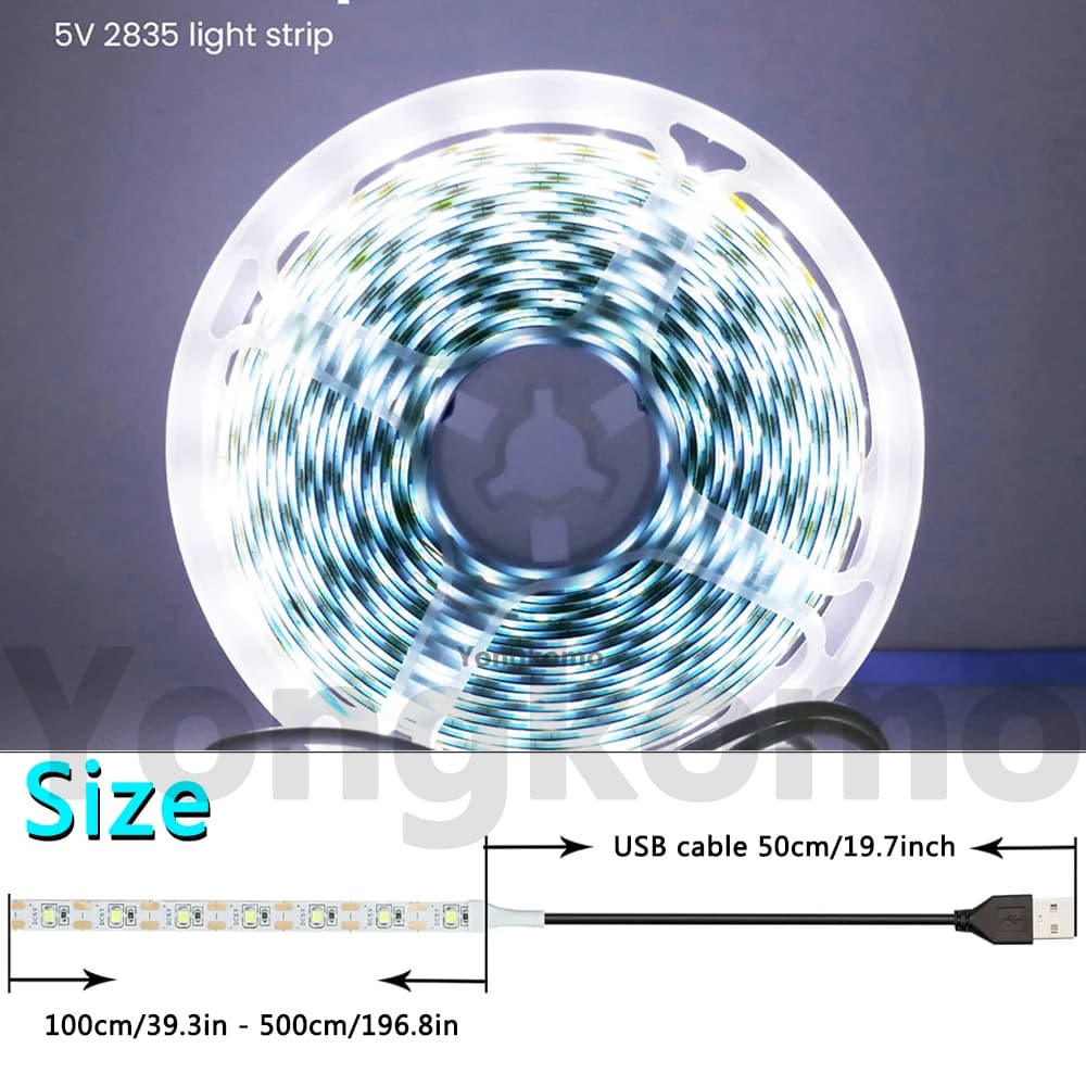 Usb Luz De Tira Conduzida 5 V Smd2835 Led Tv Fundo Iluminação 1 M 2 M 3 M 4 M 5 M Quente Branco Diy Flexível 2835 Luzes Led Decoração Da Casa De Natal Lâmpada