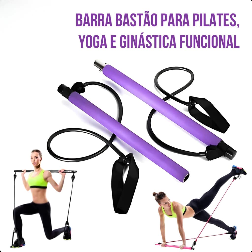 Barra de Pilates Yoga Portátil Com Elásticos Extensor Exercício Academia Treino Musculação