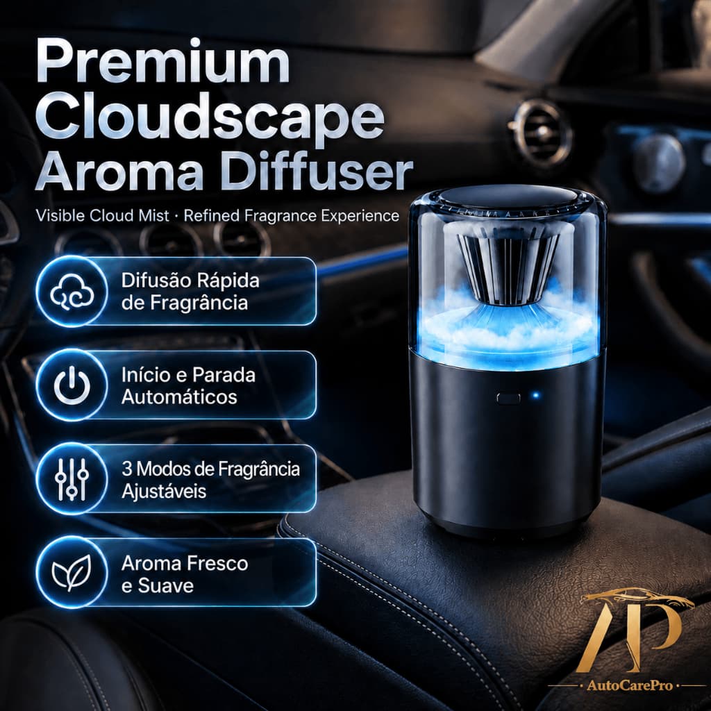 Difusor de Aromas para Carro com Névoa Visível, Luz de 6 Cores, Liga/Desliga Automático e 3 Modos