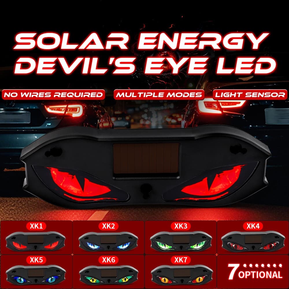 Solar LED Diabo Olho Decoração Do Carro Luz RGB Dinâmico Piscando Sem Fio Pára-Brisa Lâmpada Ventosa Acessórios Automóve