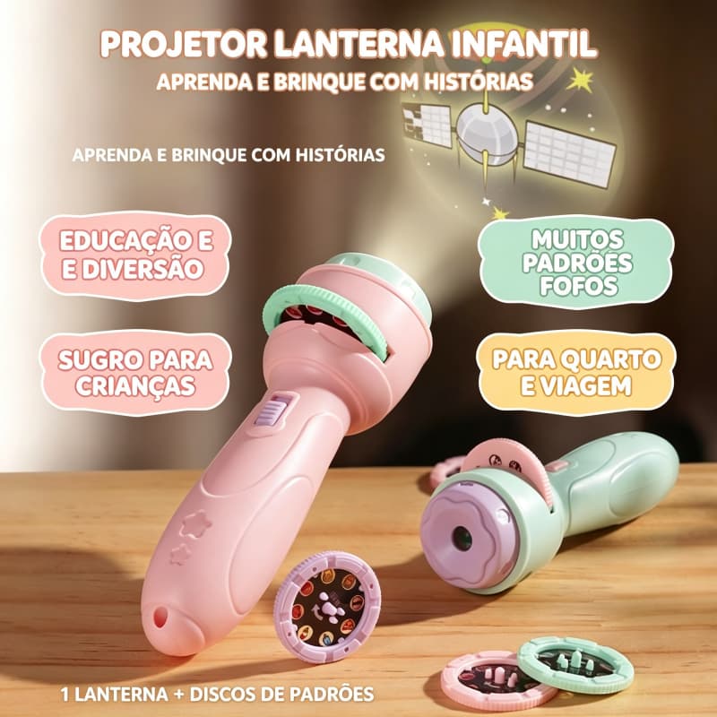 Lanterna Projetor Infantil 24/48 Desenhos Animados Brinquedo Educativo