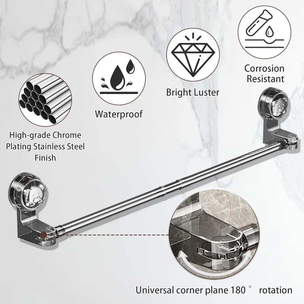 Suporte Porta Toalha Com Ventosa Retrátil Não Perfurada Com Haste Inox