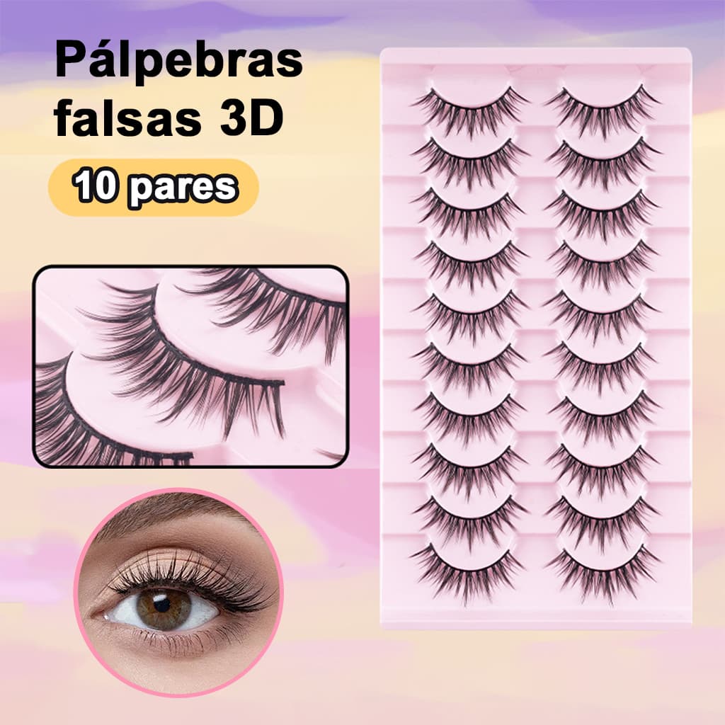 10 pares 3D tridimensional Black Terrier cílios postiços inteiros simulação Natural longo