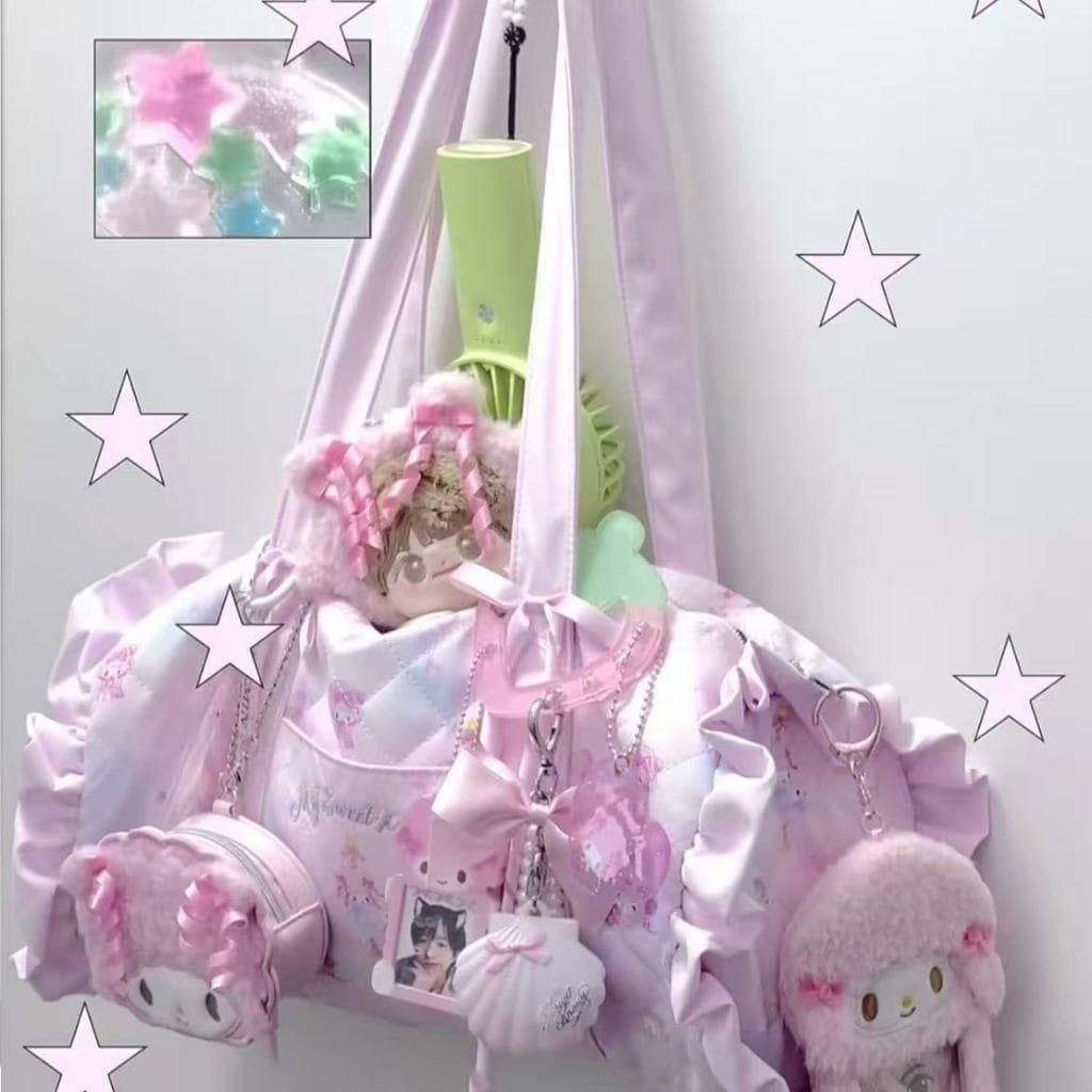 Bolsa Sanrio My Sweet Piano Boston – Linda De Ombro Acolchoada Com Babados Para Meninas E Fãs De Kawaii
