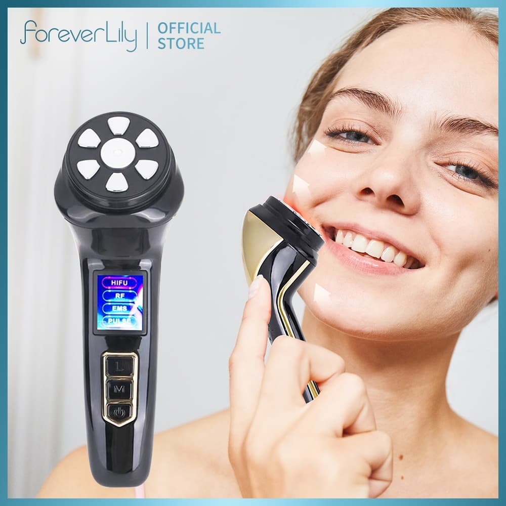 Foreverlily Mini Hifu 4 In1 Máquina Ultrassônica Ems Micro Corrente Face Lift Rejuvenescedor Massageador Resistente A Ru