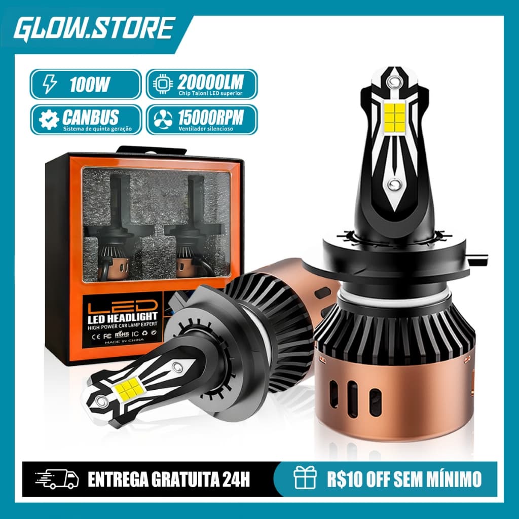 Kit Lâmpada LED R11 100W 20000LM Decodificador Embutido para H1 H3 H4 H7 H11 9005 9006 Vida Longa e Estável