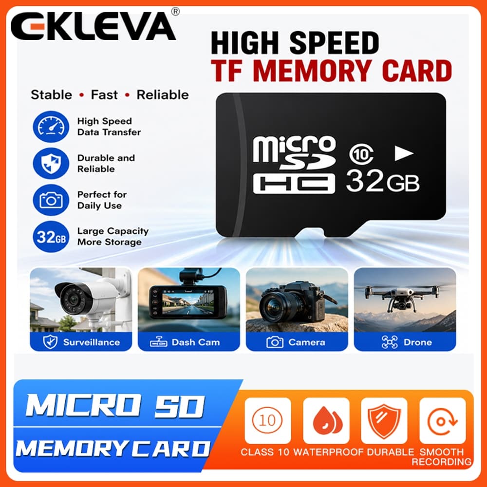 EKLEVA 32GB Micro SD TF Cartão De Memória Classe 10 UHS-I Alta Velocidade Para Traço Cam Câmera Do Carro CCTV De Seguran