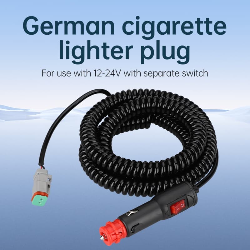 Cabo De Alimentação Alemão 12-24V Com Interruptor LED 5A Fusível Retardador De Chama Espiral 1.4M DT Conector Para Carro