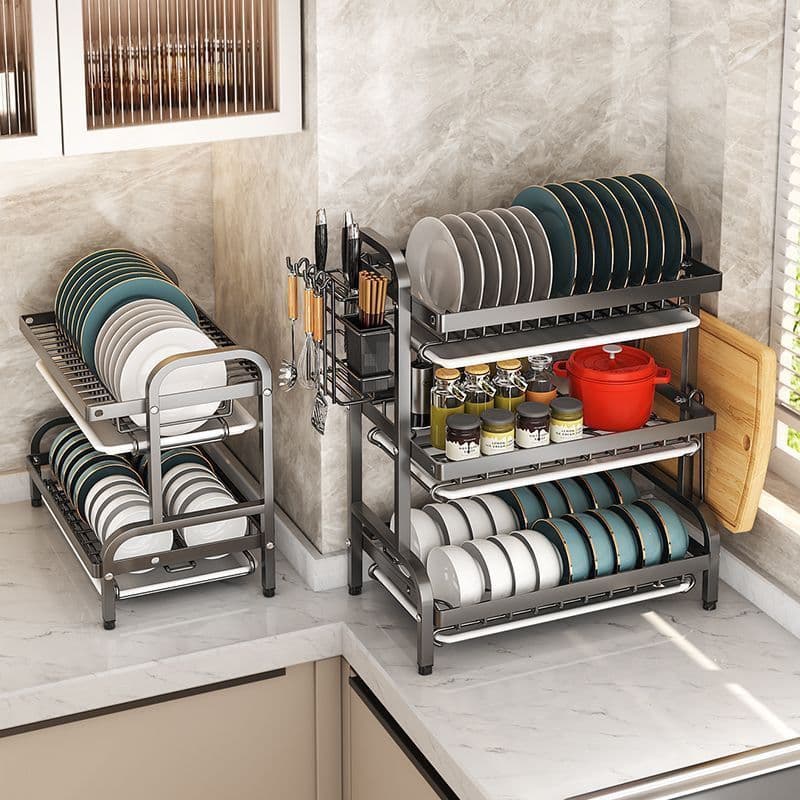 Haosin Escorredor de Louça Aço Inox 3 Camadas Preto Organizador Multiuso Resistente para Cozinha