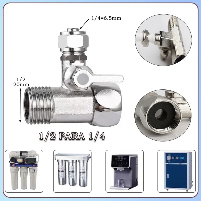 adaptador válvula conexão rosca 1/2 saída 1/4 filtro purificador de água com registro
